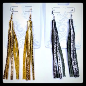 Leather Fringe Earrings Gold And Gunmetal Grey 🔥